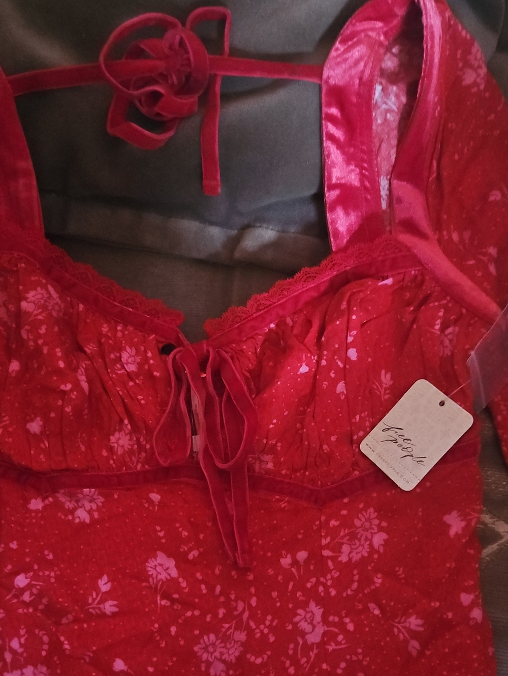 Free People Red Floral Long Sleeve dress